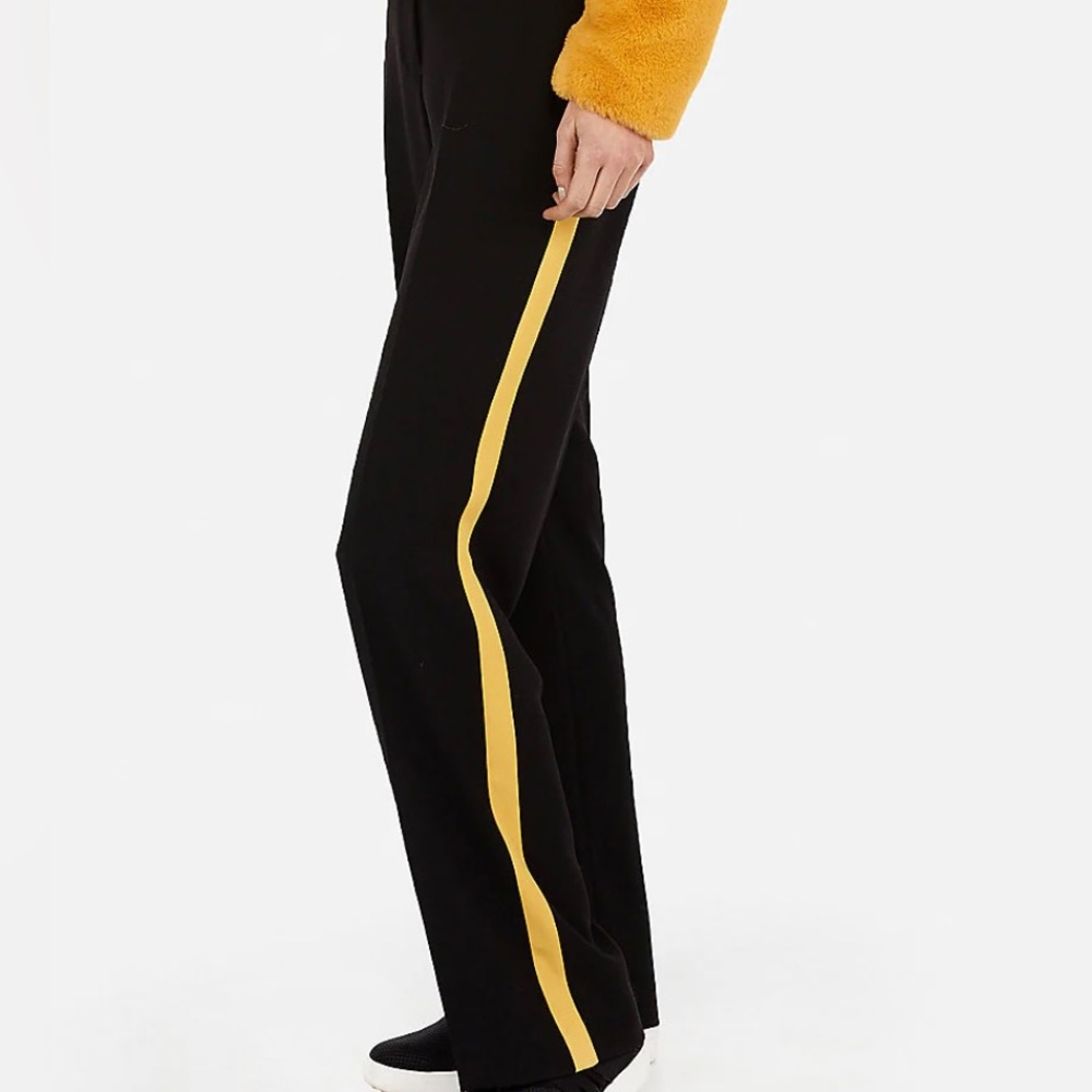 Black Express pants with yellow side stripe